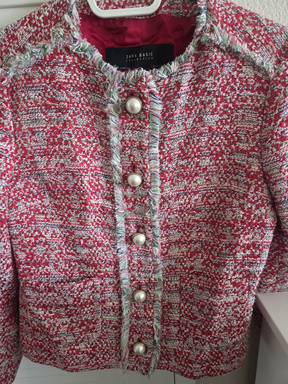 Zara Pink Tweed Pearl-Button Jacket